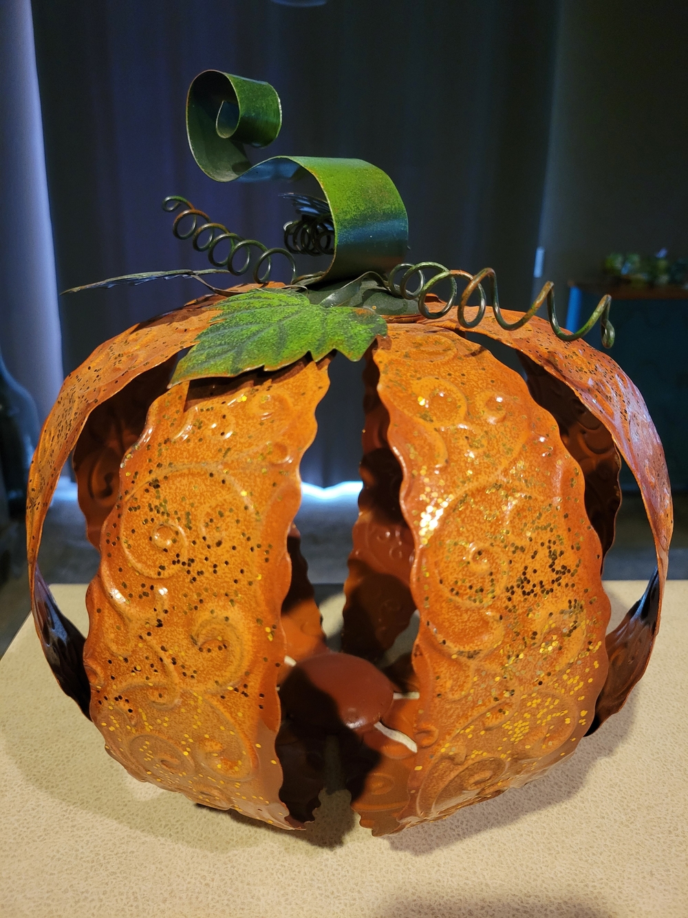 Rustic Orange Metal Pumpkin Home Art Decor - Unbranded - Picture 1 of 5